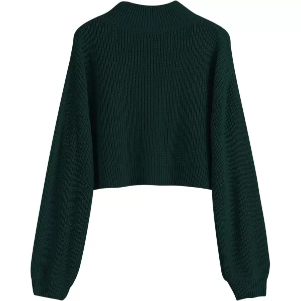 SweatyRocks Women's Long Sleeve Mock Neck Cropped Sweater Drop Shoulder Pullover Sweater Lantern Sleeve Ribbed Knit Crop Top