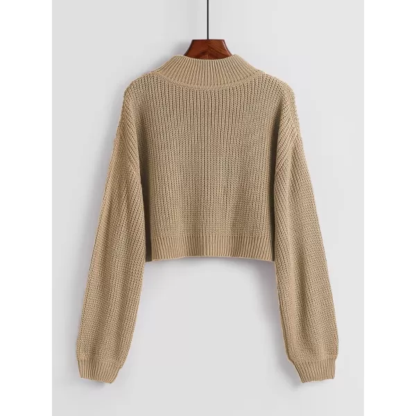 SweatyRocks Women's Long Sleeve Mock Neck Cropped Sweater Drop Shoulder Pullover Sweater Lantern Sleeve Ribbed Knit Crop Top