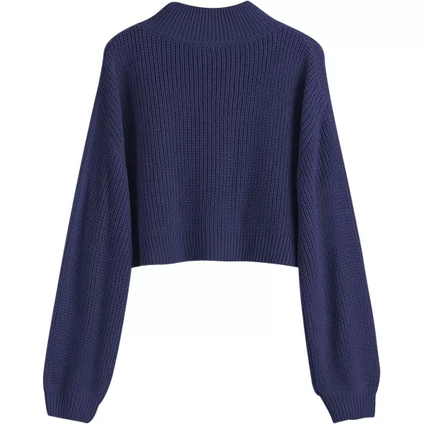 SweatyRocks Women's Long Sleeve Mock Neck Cropped Sweater Drop Shoulder Pullover Sweater Lantern Sleeve Ribbed Knit Crop Top