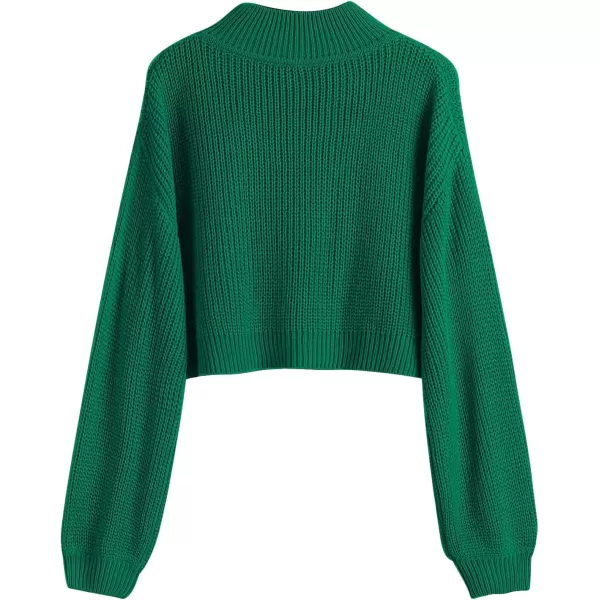 SweatyRocks Women's Long Sleeve Mock Neck Cropped Sweater Drop Shoulder Pullover Sweater Lantern Sleeve Ribbed Knit Crop Top