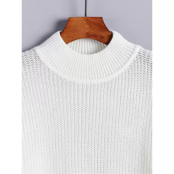 SweatyRocks Women's Long Sleeve Mock Neck Cropped Sweater Drop Shoulder Pullover Sweater Lantern Sleeve Ribbed Knit Crop Top
