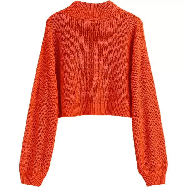 SweatyRocks Women's Long Sleeve Mock Neck Cropped Sweater Drop Shoulder Pullover Sweater Lantern Sleeve Ribbed Knit Crop Top