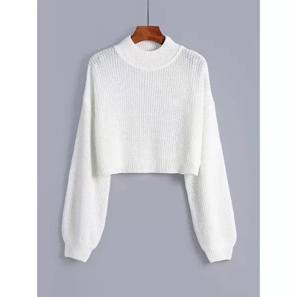 SweatyRocks Women's Long Sleeve Mock Neck Cropped Sweater Drop Shoulder Pullover Sweater Lantern Sleeve Ribbed Knit Crop Top