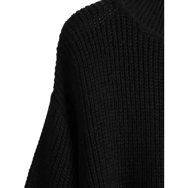 SweatyRocks Women's Long Sleeve Mock Neck Cropped Sweater Drop Shoulder Pullover Sweater Lantern Sleeve Ribbed Knit Crop Top