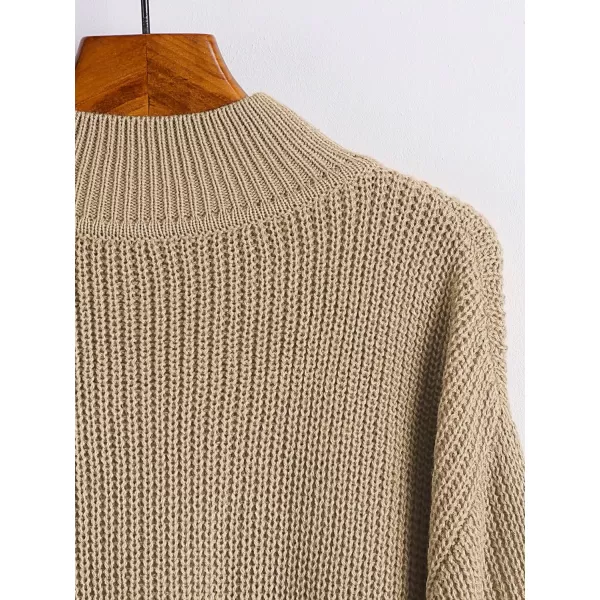 SweatyRocks Women's Long Sleeve Mock Neck Cropped Sweater Drop Shoulder Pullover Sweater Lantern Sleeve Ribbed Knit Crop Top