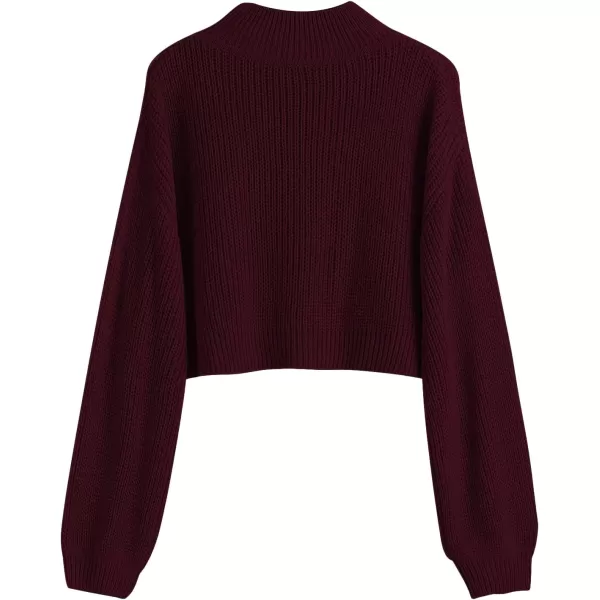 SweatyRocks Women's Long Sleeve Mock Neck Cropped Sweater Drop Shoulder Pullover Sweater Lantern Sleeve Ribbed Knit Crop Top