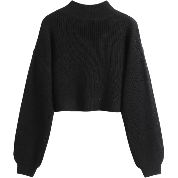 SweatyRocks Women's Long Sleeve Mock Neck Cropped Sweater Drop Shoulder Pullover Sweater Lantern Sleeve Ribbed Knit Crop Top