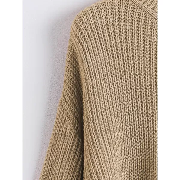 SweatyRocks Women's Long Sleeve Mock Neck Cropped Sweater Drop Shoulder Pullover Sweater Lantern Sleeve Ribbed Knit Crop Top