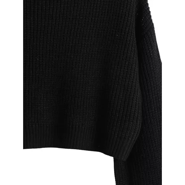 SweatyRocks Women's Long Sleeve Mock Neck Cropped Sweater Drop Shoulder Pullover Sweater Lantern Sleeve Ribbed Knit Crop Top