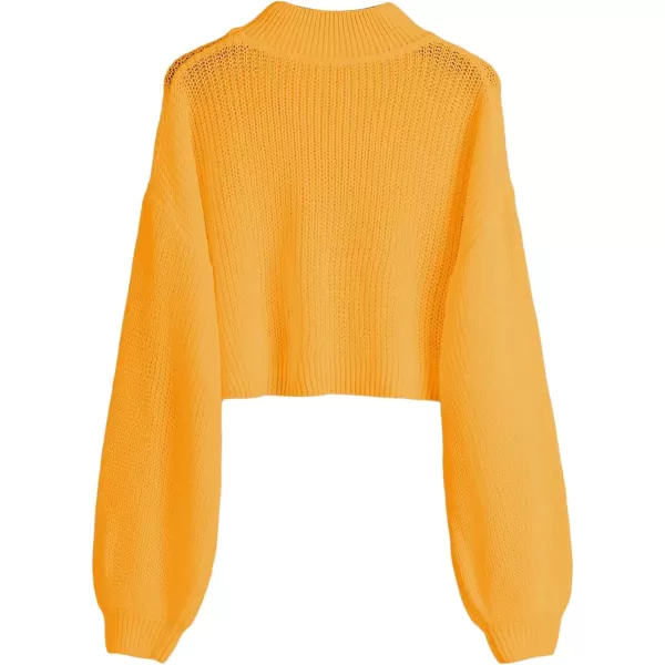 SweatyRocks Women's Long Sleeve Mock Neck Cropped Sweater Drop Shoulder Pullover Sweater Lantern Sleeve Ribbed Knit Crop Top