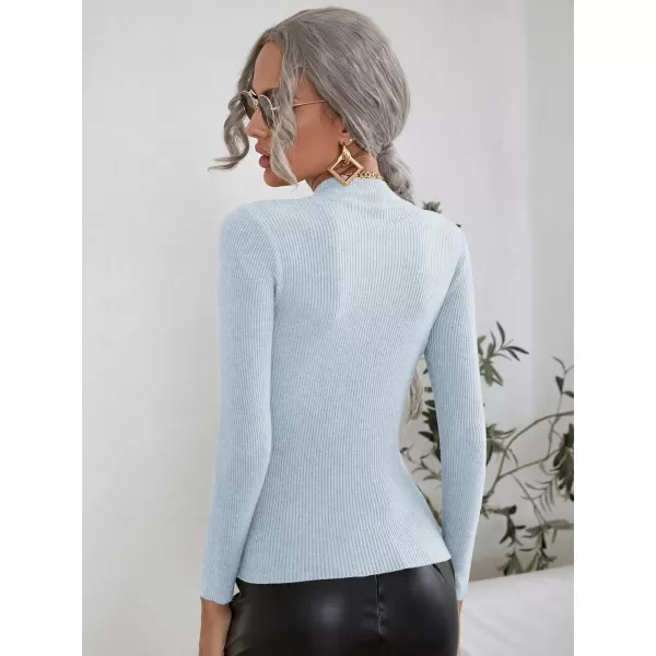 SweatyRocks Women's Long Sleeve Mock Neck Top Ribbed Knit Slim Fit Pullover Sweater