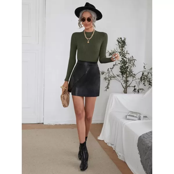 SweatyRocks Women's Long Sleeve Mock Neck Top Ribbed Knit Slim Fit Pullover Sweater