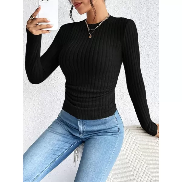 SweatyRocks Women's Long Sleeve Mock Neck Top Ribbed Knit Slim Fit Pullover Sweater