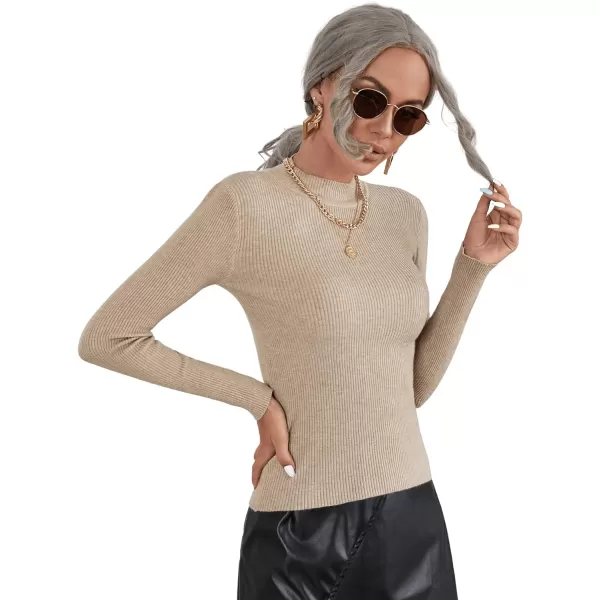 SweatyRocks Women's Long Sleeve Mock Neck Top Ribbed Knit Slim Fit Pullover Sweater