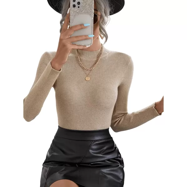 SweatyRocks Women's Long Sleeve Mock Neck Top Ribbed Knit Slim Fit Pullover Sweater