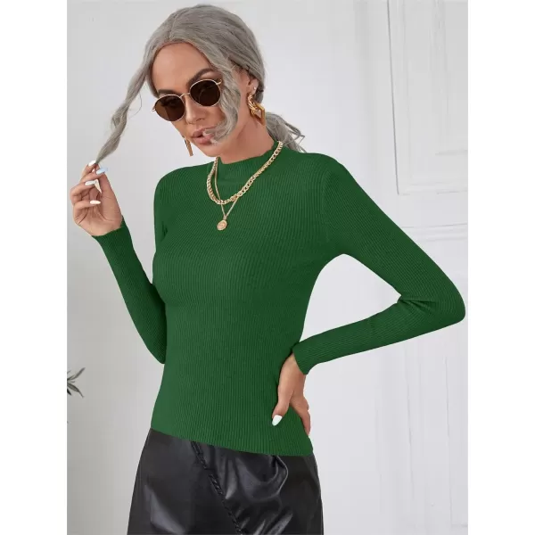 SweatyRocks Women's Long Sleeve Mock Neck Top Ribbed Knit Slim Fit Pullover Sweater