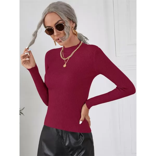 SweatyRocks Women's Long Sleeve Mock Neck Top Ribbed Knit Slim Fit Pullover Sweater