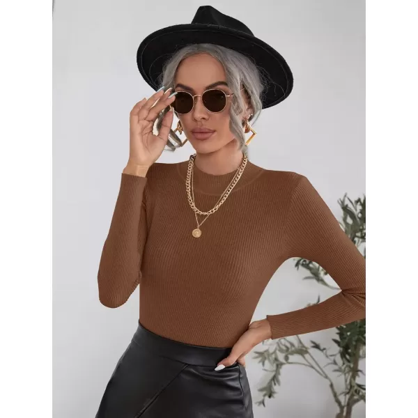 SweatyRocks Women's Long Sleeve Mock Neck Top Ribbed Knit Slim Fit Pullover Sweater