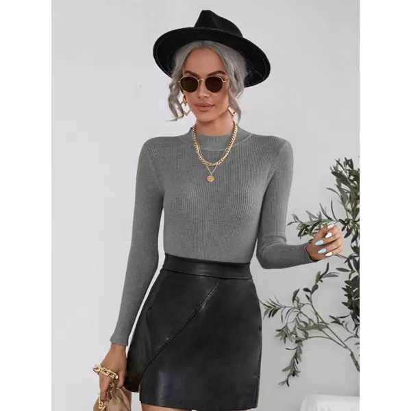 SweatyRocks Women's Long Sleeve Mock Neck Top Ribbed Knit Slim Fit Pullover Sweater