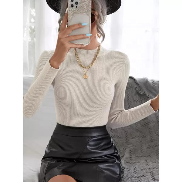 SweatyRocks Women's Long Sleeve Mock Neck Top Ribbed Knit Slim Fit Pullover Sweater