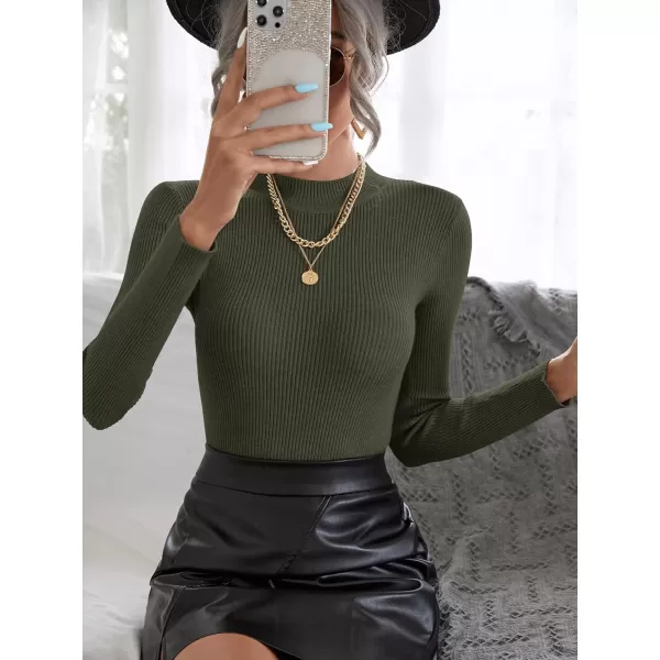 SweatyRocks Women's Long Sleeve Mock Neck Top Ribbed Knit Slim Fit Pullover Sweater