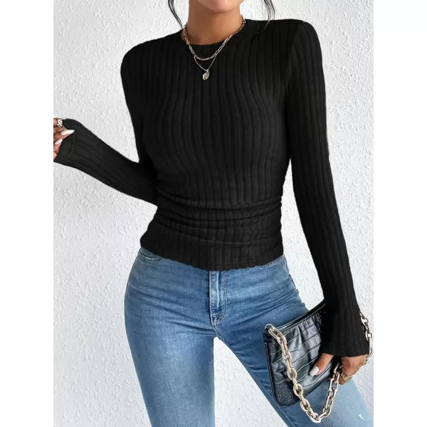 SweatyRocks Women's Long Sleeve Mock Neck Top Ribbed Knit Slim Fit Pullover Sweater