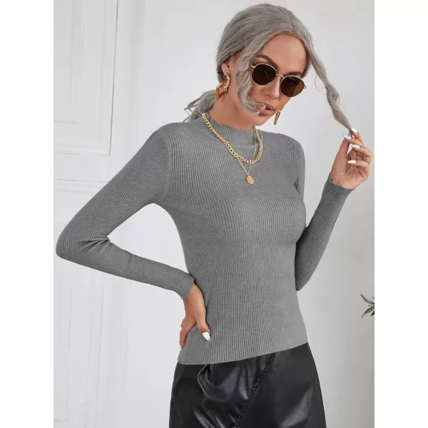 SweatyRocks Women's Long Sleeve Mock Neck Top Ribbed Knit Slim Fit Pullover Sweater