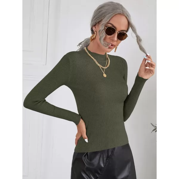 SweatyRocks Women's Long Sleeve Mock Neck Top Ribbed Knit Slim Fit Pullover Sweater