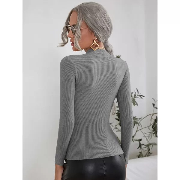 SweatyRocks Women's Long Sleeve Mock Neck Top Ribbed Knit Slim Fit Pullover Sweater