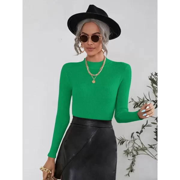 SweatyRocks Women's Long Sleeve Mock Neck Top Ribbed Knit Slim Fit Pullover Sweater