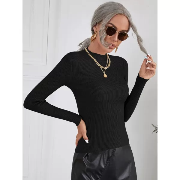 SweatyRocks Women's Long Sleeve Mock Neck Top Ribbed Knit Slim Fit Pullover Sweater