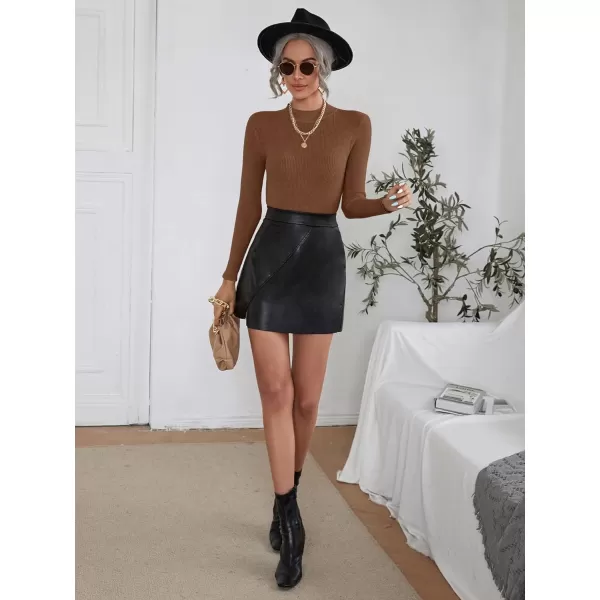 SweatyRocks Women's Long Sleeve Mock Neck Top Ribbed Knit Slim Fit Pullover Sweater
