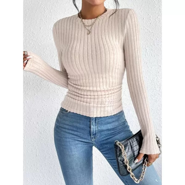 SweatyRocks Women's Long Sleeve Mock Neck Top Ribbed Knit Slim Fit Pullover Sweater
