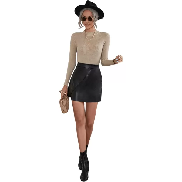 SweatyRocks Women's Long Sleeve Mock Neck Top Ribbed Knit Slim Fit Pullover Sweater