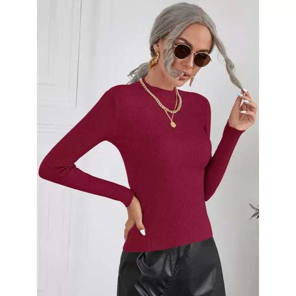SweatyRocks Women's Long Sleeve Mock Neck Top Ribbed Knit Slim Fit Pullover Sweater