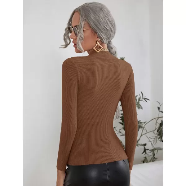 SweatyRocks Women's Long Sleeve Mock Neck Top Ribbed Knit Slim Fit Pullover Sweater