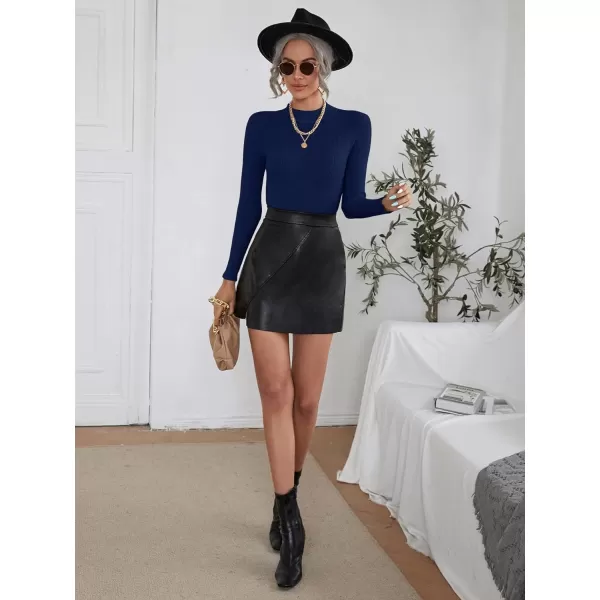 SweatyRocks Women's Long Sleeve Mock Neck Top Ribbed Knit Slim Fit Pullover Sweater
