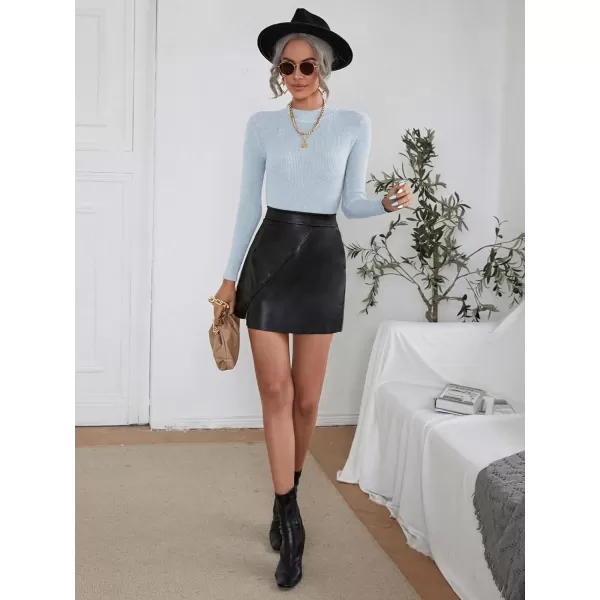 SweatyRocks Women's Long Sleeve Mock Neck Top Ribbed Knit Slim Fit Pullover Sweater