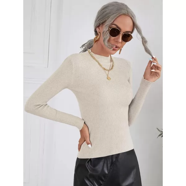 SweatyRocks Women's Long Sleeve Mock Neck Top Ribbed Knit Slim Fit Pullover Sweater