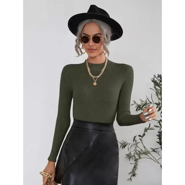 SweatyRocks Women's Long Sleeve Mock Neck Top Ribbed Knit Slim Fit Pullover Sweater