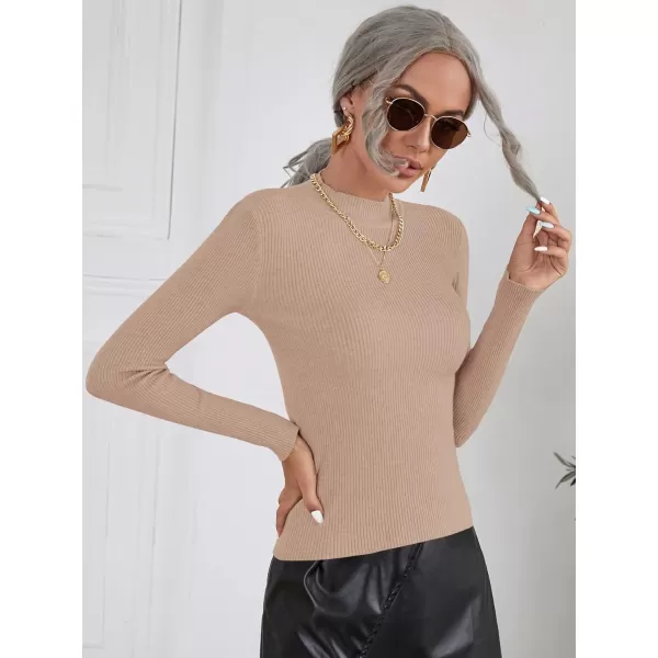 SweatyRocks Women's Long Sleeve Mock Neck Top Ribbed Knit Slim Fit Pullover Sweater