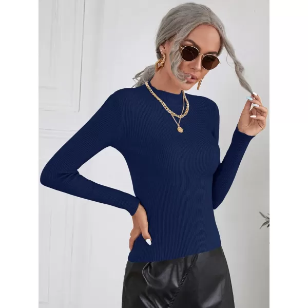 SweatyRocks Women's Long Sleeve Mock Neck Top Ribbed Knit Slim Fit Pullover Sweater