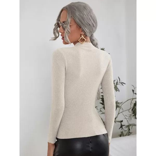 SweatyRocks Women's Long Sleeve Mock Neck Top Ribbed Knit Slim Fit Pullover Sweater