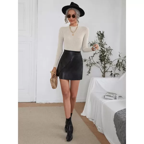 SweatyRocks Women's Long Sleeve Mock Neck Top Ribbed Knit Slim Fit Pullover Sweater