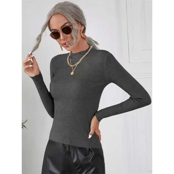 SweatyRocks Women's Long Sleeve Mock Neck Top Ribbed Knit Slim Fit Pullover Sweater