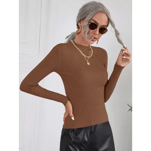 SweatyRocks Women's Long Sleeve Mock Neck Top Ribbed Knit Slim Fit Pullover Sweater
