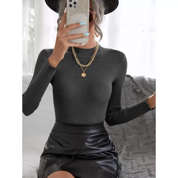 SweatyRocks Women's Long Sleeve Mock Neck Top Ribbed Knit Slim Fit Pullover Sweater