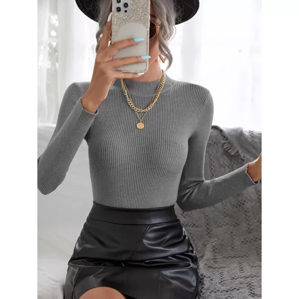 SweatyRocks Women's Long Sleeve Mock Neck Top Ribbed Knit Slim Fit Pullover Sweater