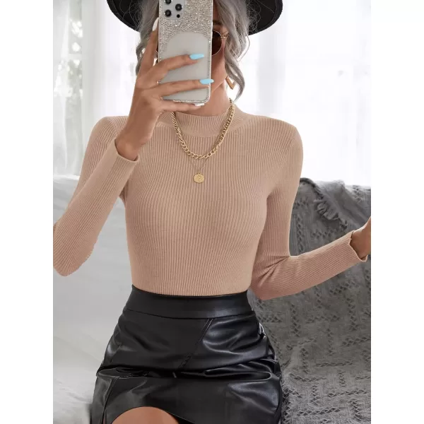 SweatyRocks Women's Long Sleeve Mock Neck Top Ribbed Knit Slim Fit Pullover Sweater