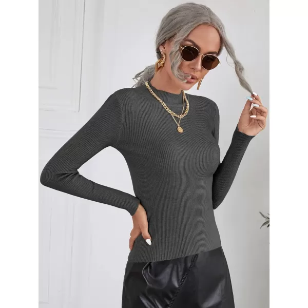 SweatyRocks Women's Long Sleeve Mock Neck Top Ribbed Knit Slim Fit Pullover Sweater
